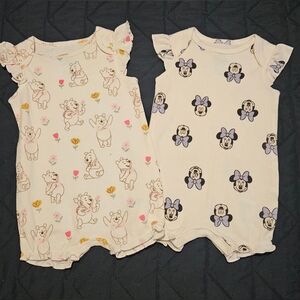 Disney Cream One Pieces with Winnie the Pooh and Minnie Mouse Size 0-3M and 3-6M